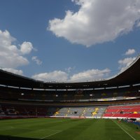 View across the pitch inside the Estadio Jalisco football ground, Guadalajara, Mexico