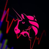 Image of a pink UNI unicorn logo against black background
