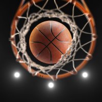 3D rendering of a basketball in a hoop