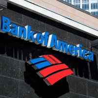 Exterior view of building showing the Bank of America logo 
