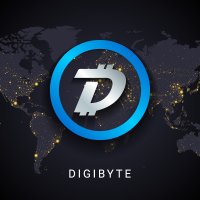 The DigiByte logo in front of a world map