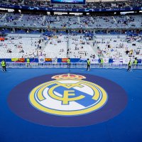 Real Madrid logo covers part of the ground at the Stade de France, Paris, France in May 2022