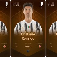 NFT football card bearing image of Cristiano Ronaldo in his black and white Juventus football strip 