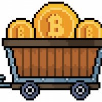 Pixel image of a cart with bitcoins in it 