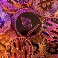 Ethereum on a pile of cryptocurrency coins