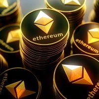 Numerous stacks of ether coins