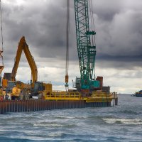 Construction of offshore section of gas pipeline on bottom of Baltic sea Nord stream-2, Narva Bay
