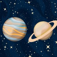 2D render of Jupiter and Saturn next to each other – Photo: Shutterstock