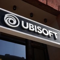 Black and white Ubisoft sign