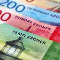 Close up of Norway’s currency, the krone 
