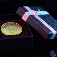 Wrapped bitcoin token in a gift box 