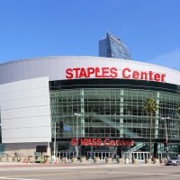 The Staples Center in Los Angeles, California on a sunny day
