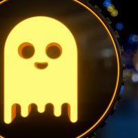 Aave ghost logo in gold, city lights backdrop – Photo: Shutterstock