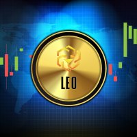 LEO token in gold layered on a trading chart