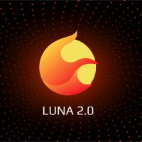 Terra LUNA 2.0 token symbol cryptocurrency in the centre of spiral of glowing red dots on dark background