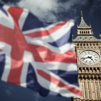 UK flag over Big Ben