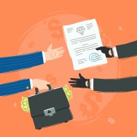 2D image of businesspeople swapping documents for money. Corruption concept – Photo: Shutterstock