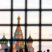 View of St Basil's Cathedral, Red Square, Moscow, through a grille
