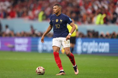 Kylian Mbappe of France during the FIFA World Cup Qatar 2022 semi-final match between France and Morocco at Al Bayt Stadium on 14 December, 2022 in Al Khor, Qatar