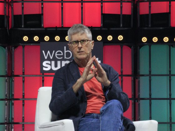 Impossible Foods CEO Patrick Brown addresses a conference at the Lisbon Web Summit
