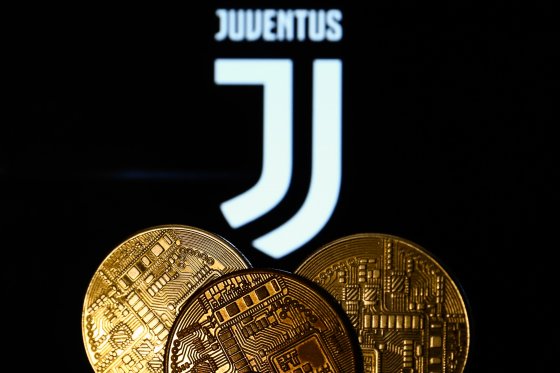 Representation of cryptocurrency with Juventus football club logo in the background