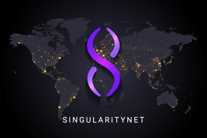 The SingularityNET logo on a world map