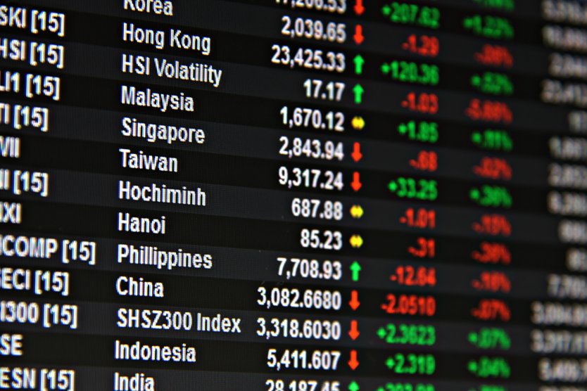 Display of Asia Pacific stock market data on monitor 