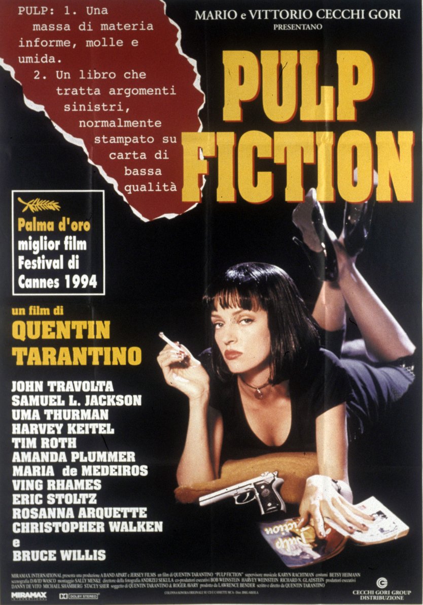 Pulp Fiction Year : 1994 - USA Director : Quentin Tarantino Uma Thurman Movie poster (It) Golden Palm Cannes 1994