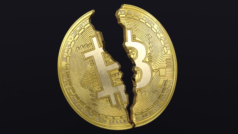 A bitcoin broken in half