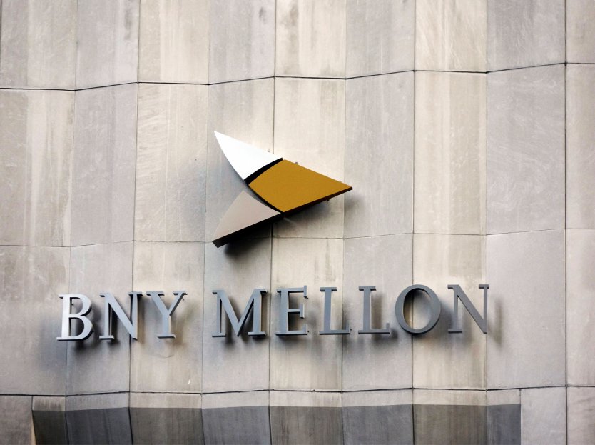 Exterior of a BNY Mellon building bearing its company name and logo 
