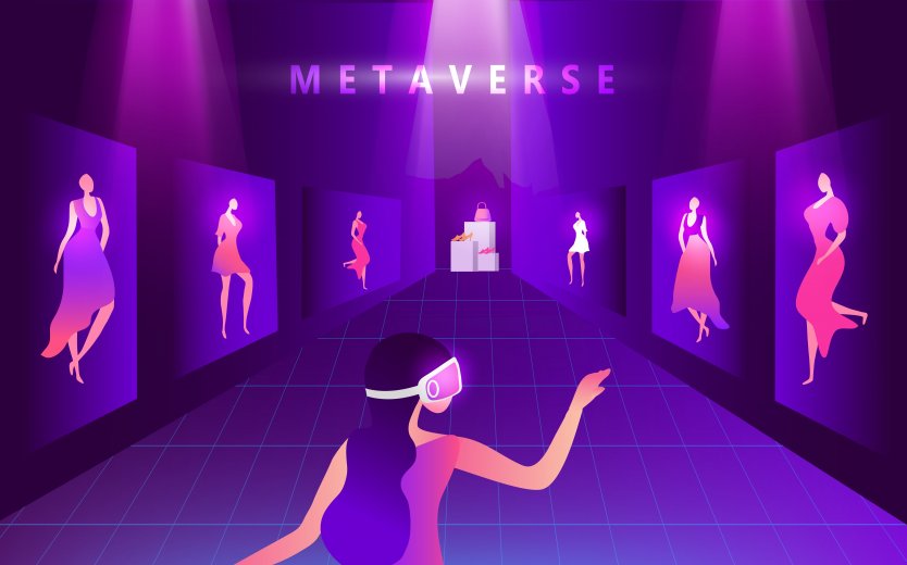 A woman choosing clothes in the metaverse