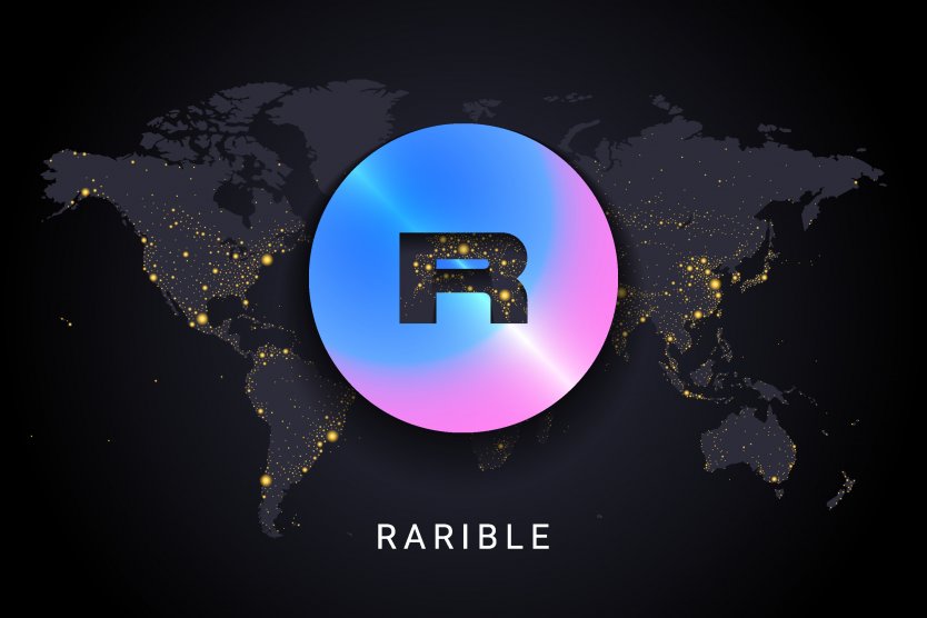 The Rarible logo and company name overlay a map of the world