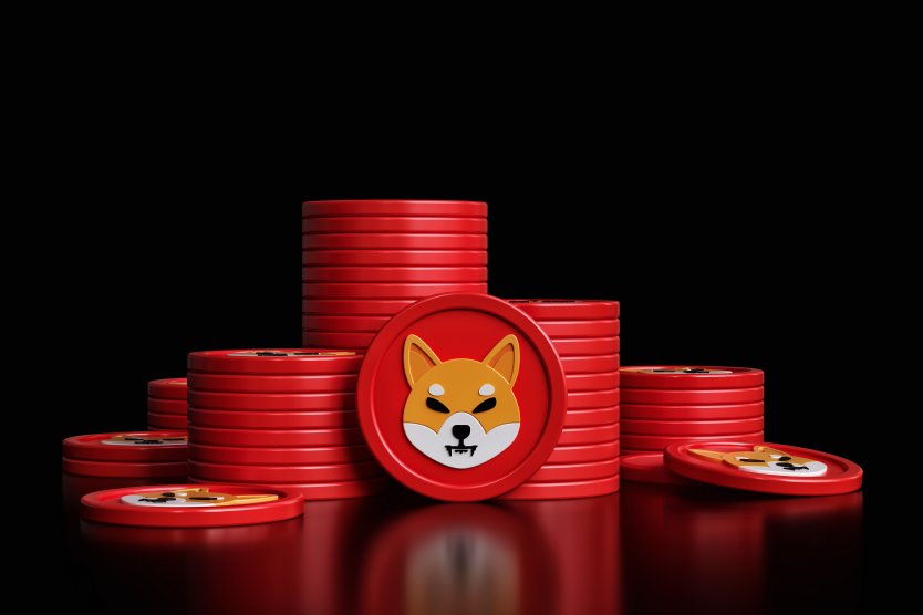 Red coins with the Shiba Inu logo on them