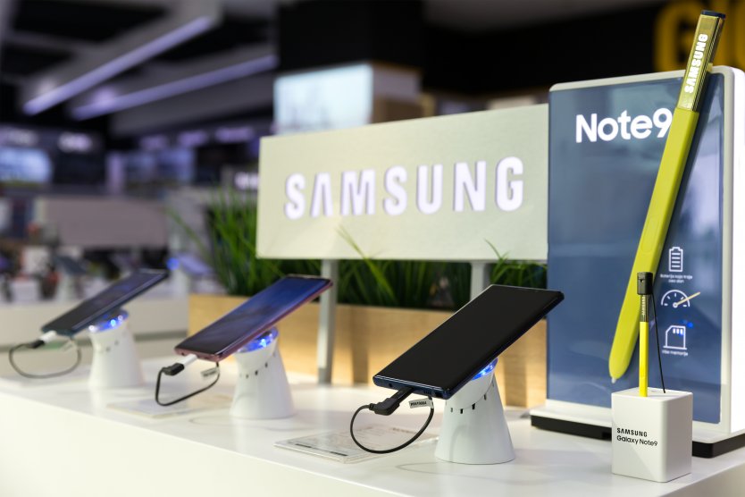 Samsung products shown on display in electronic store