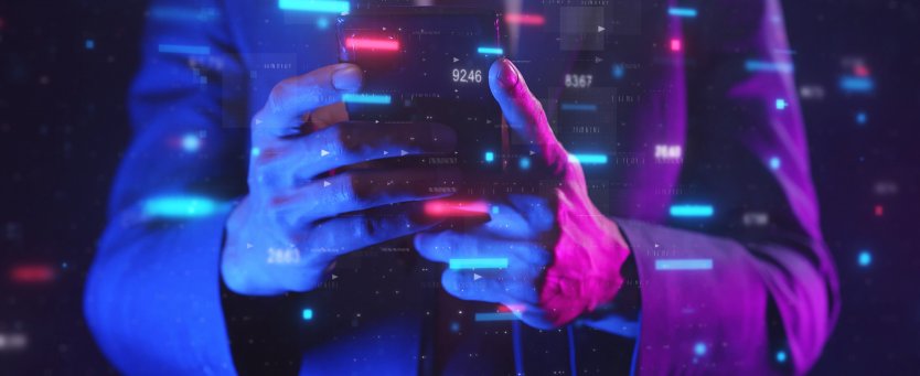 Graphic of crypto user lit in purple and blue