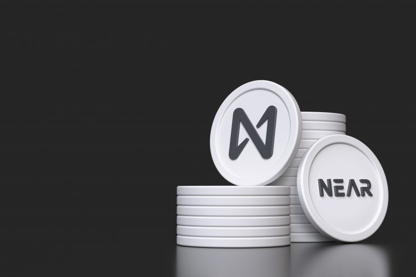 A stack of white coins with the NEAR logo