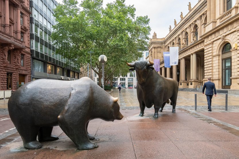 Bull and bear statues outside Frankfurt Stock Exchange, Germany