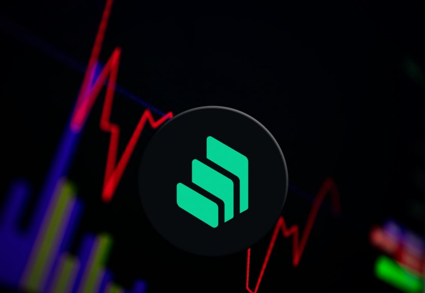 Compound coin logo on a stock price graphic