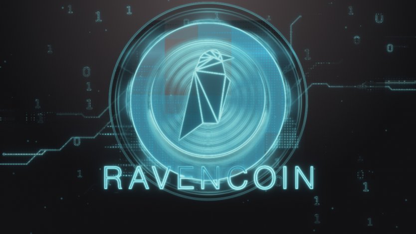 The circular Ravencoin logo on a black background