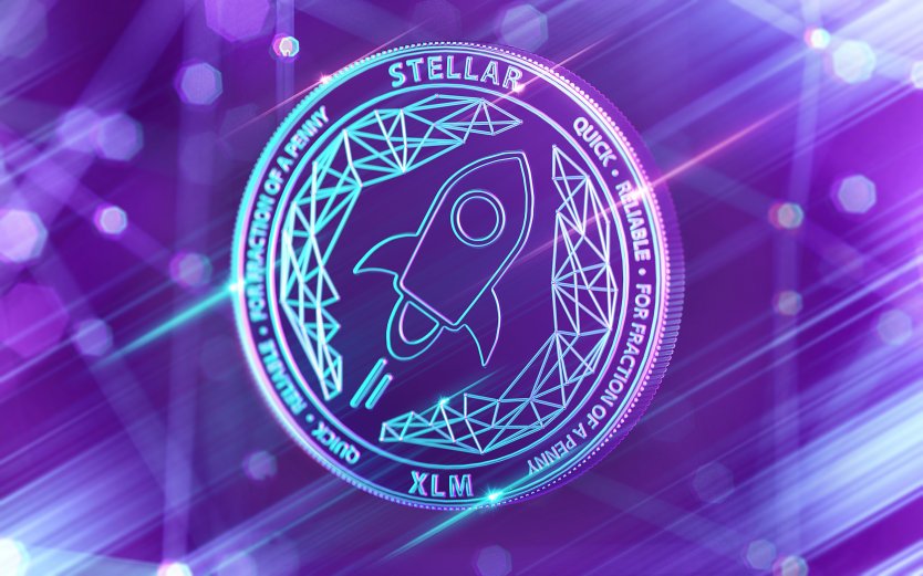 Stellar Lumens crypto logo on a virtual coin