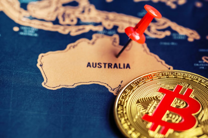 Bitcoin on Australia (map). Regulations of cryptocurrency in Australia concept.