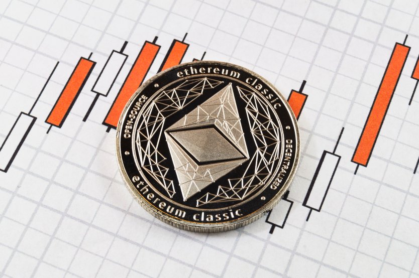 Ethereum Classic logo on squared graph paper