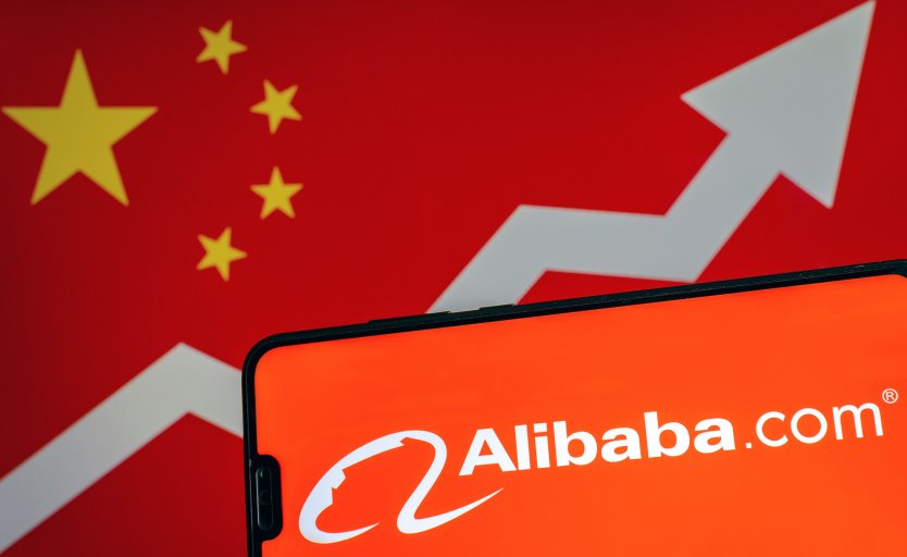 Alibaba.com logo with a China flag as background
