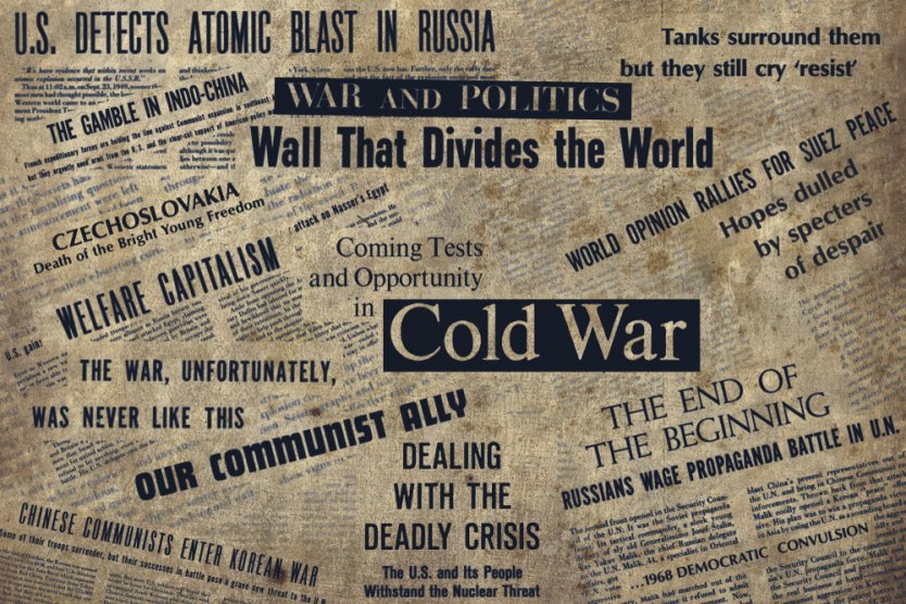 Newspaper headlines and text about the historic events happened during the Cold War