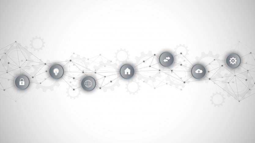 Various icons representing internet of things, connected by a web of nodes – Photo: Shutterstock