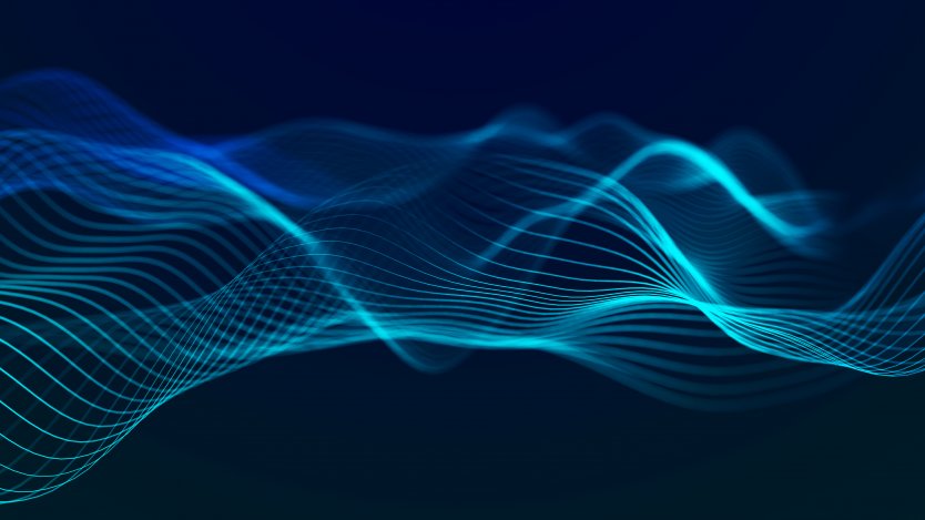 Dark blue digital waves on a black background