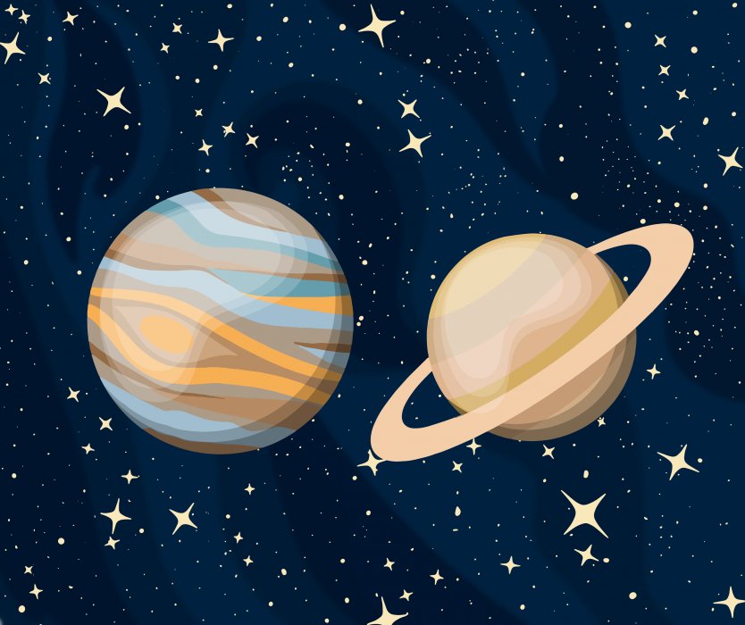 2D render of Jupiter and Saturn next to each other – Photo: Shutterstock