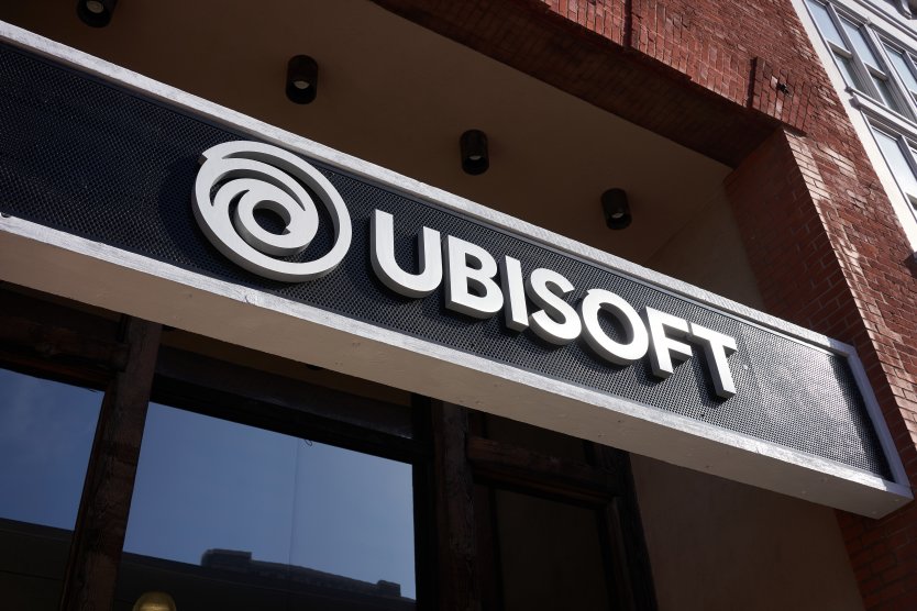 Black and white Ubisoft sign