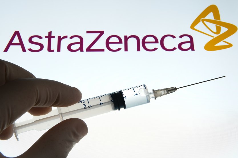 AstraZeneca logo and a hypodermic needle