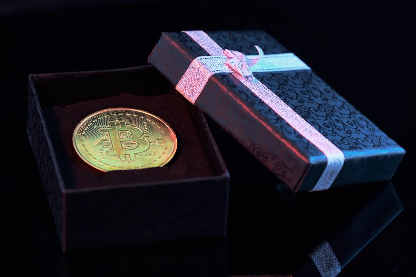 Wrapped bitcoin token in a gift box 